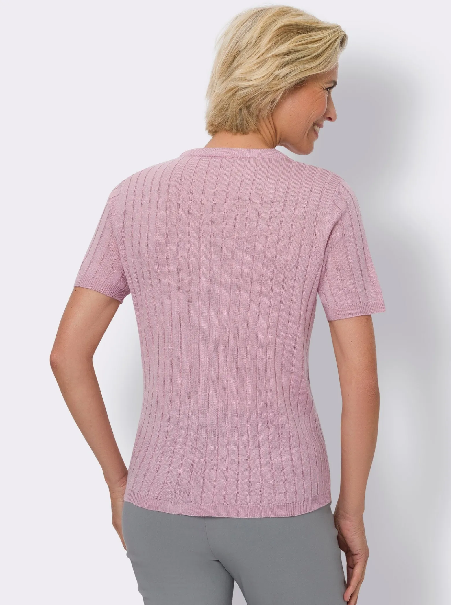 Kurzarmpullover allover mit Ripp-Muster