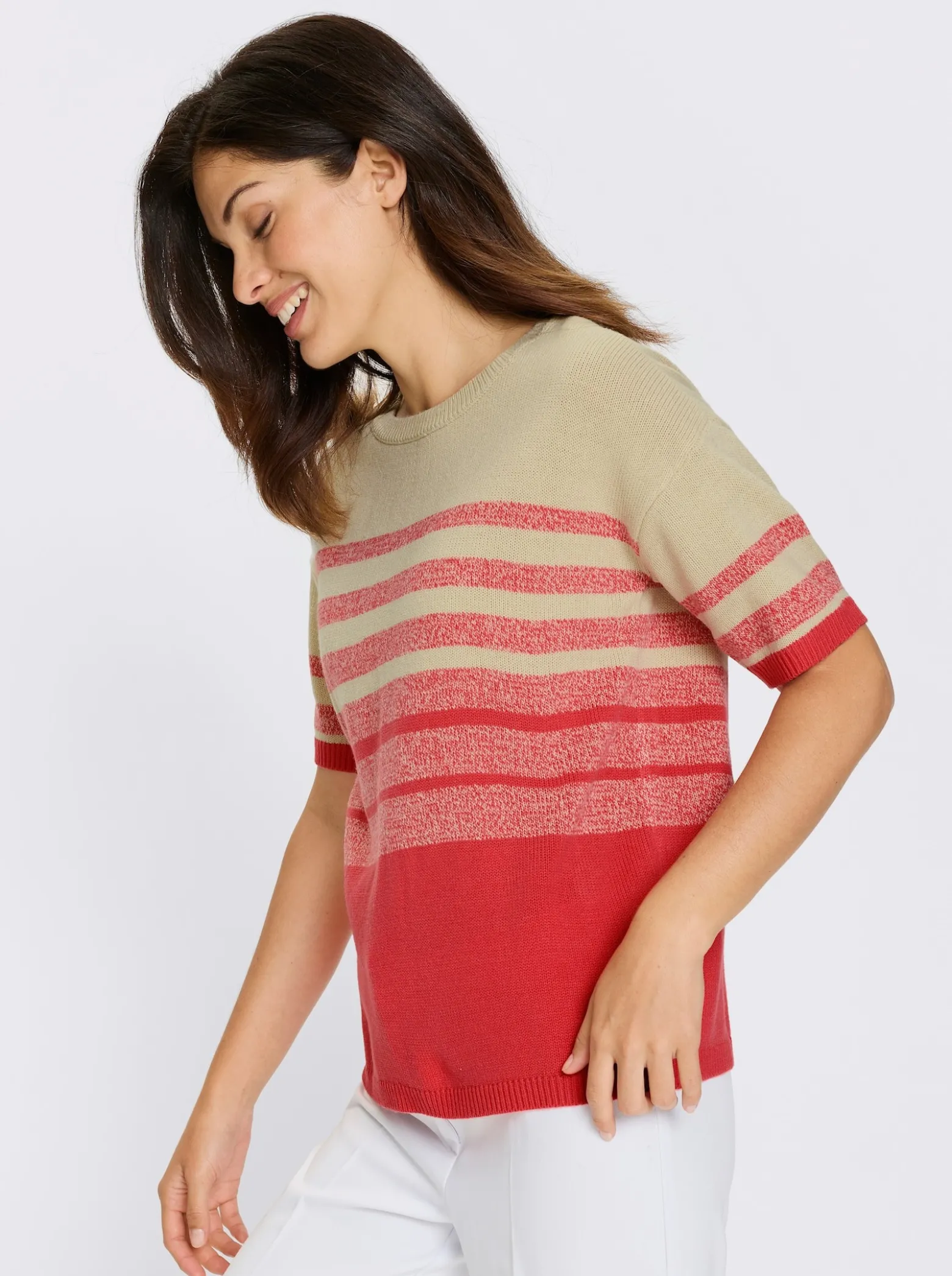 Kurzarmpullover in 2-farbiger Optik