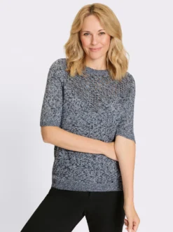Kurzarmpullover in Melange-Optik
