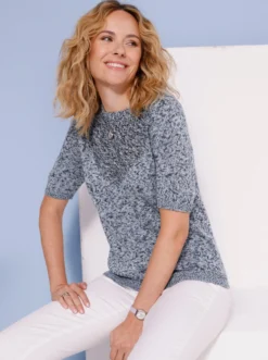 Kurzarmpullover in Melange-Optik