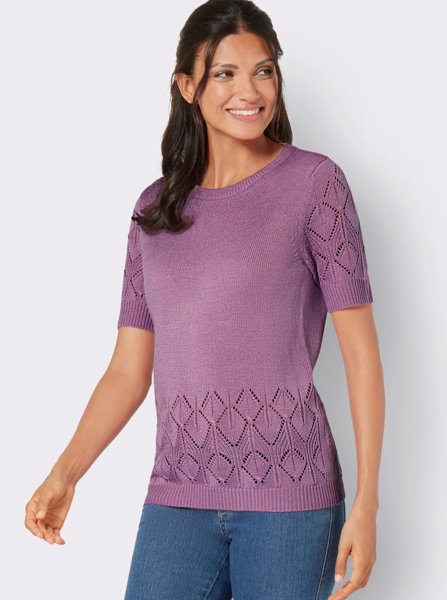 Kurzarmpullover mit Ajour-Muster