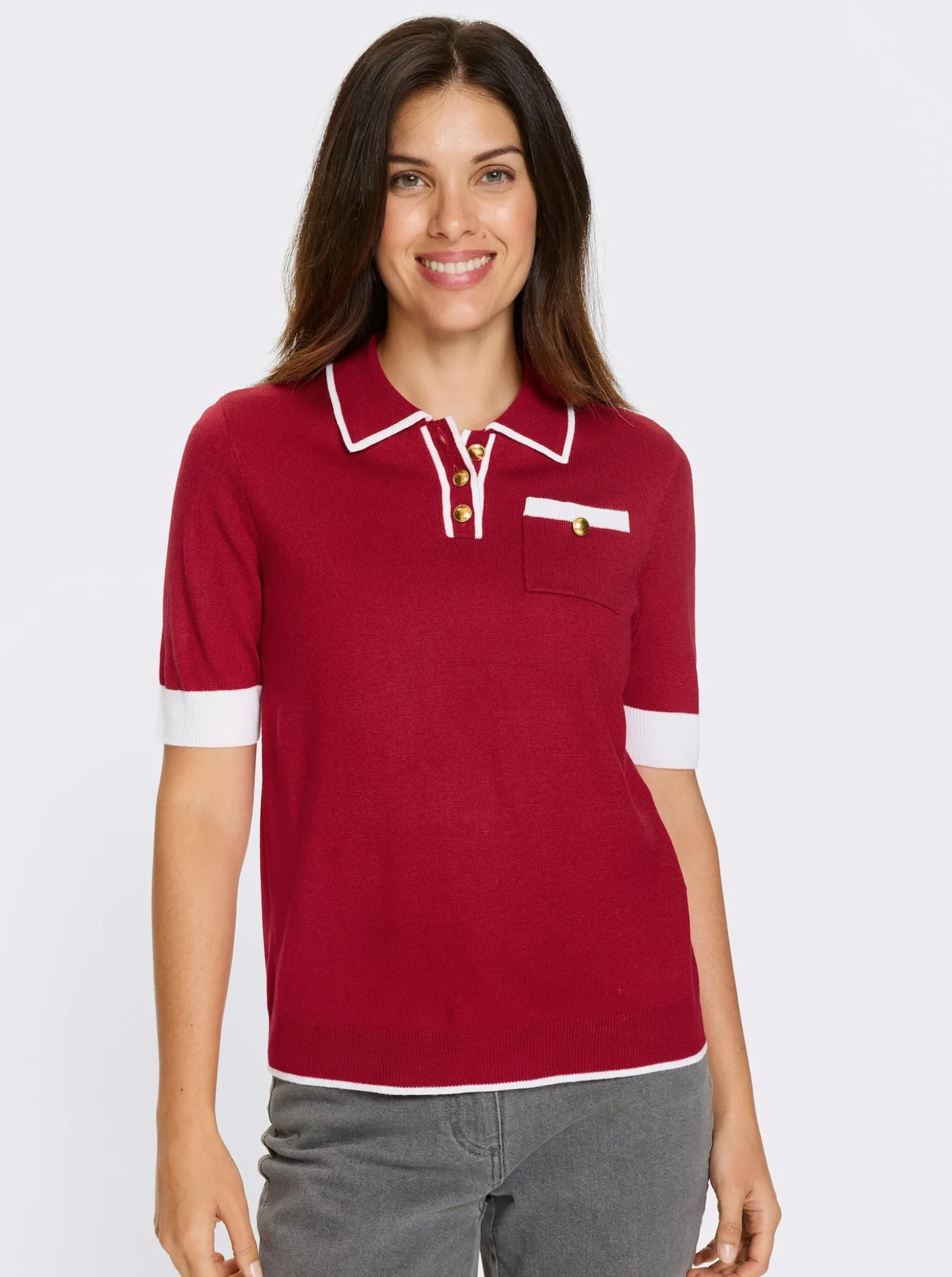 Kurzarmpullover mit Polokragen
