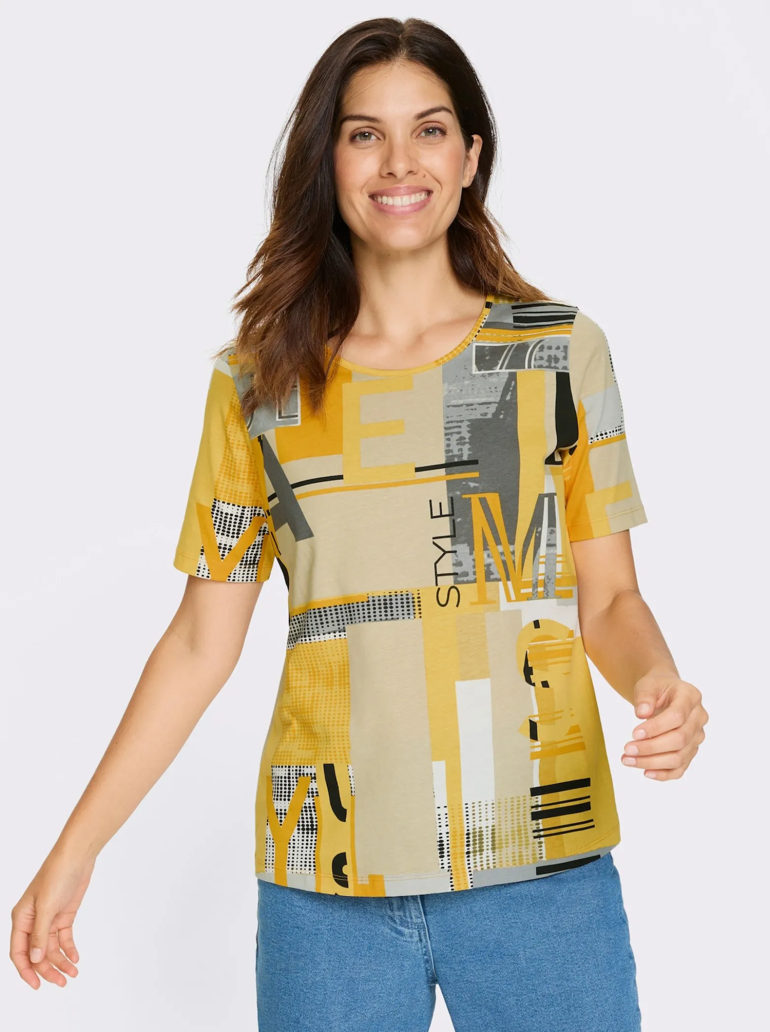 Kurzarmshirt allover bedruckt, Baumwolle
