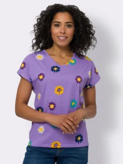 Kurzarmshirt aus Baumwolle, geblümt