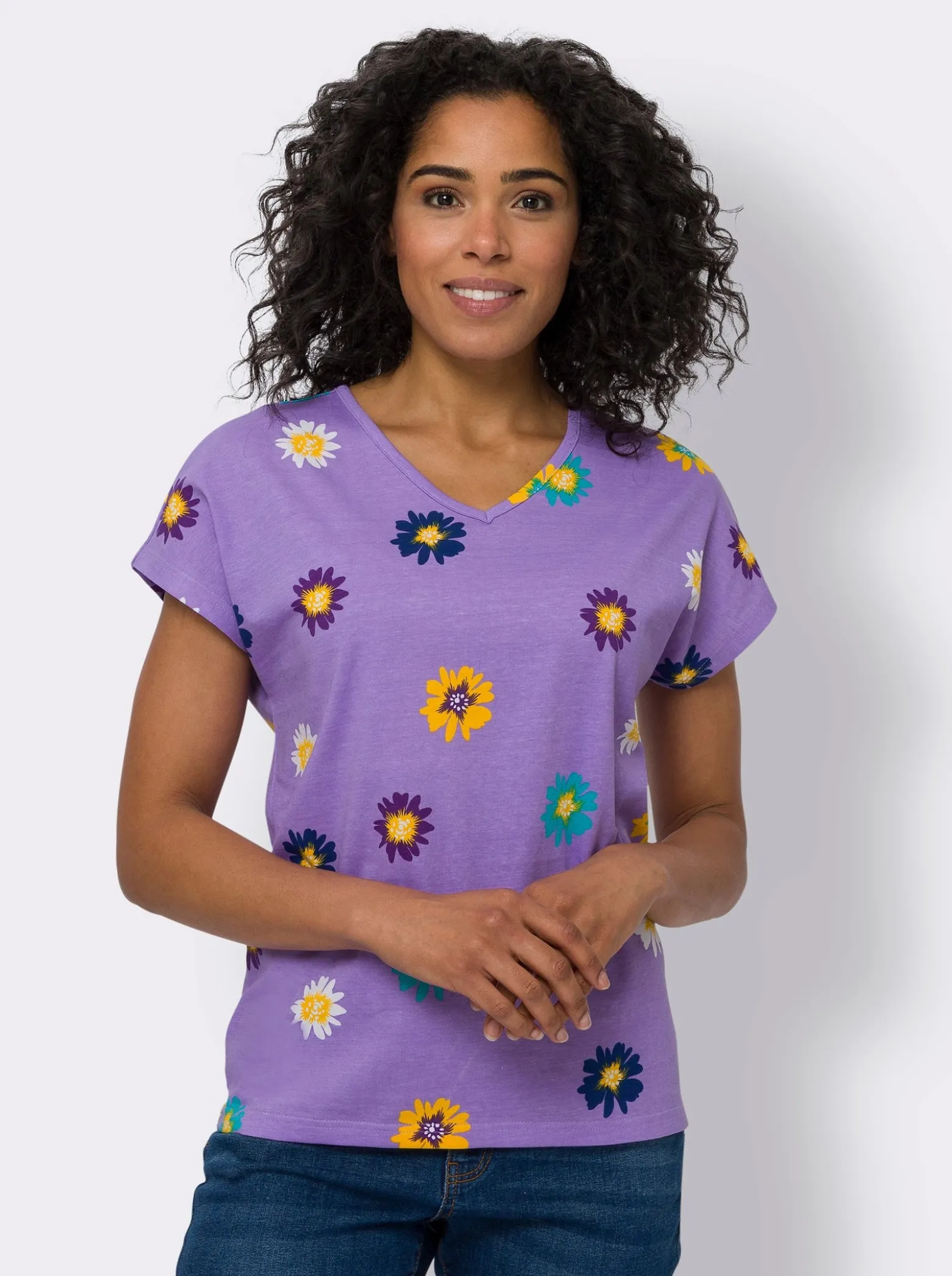 Kurzarmshirt aus Baumwolle, geblümt