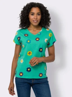 Kurzarmshirt aus Baumwolle, geblümt