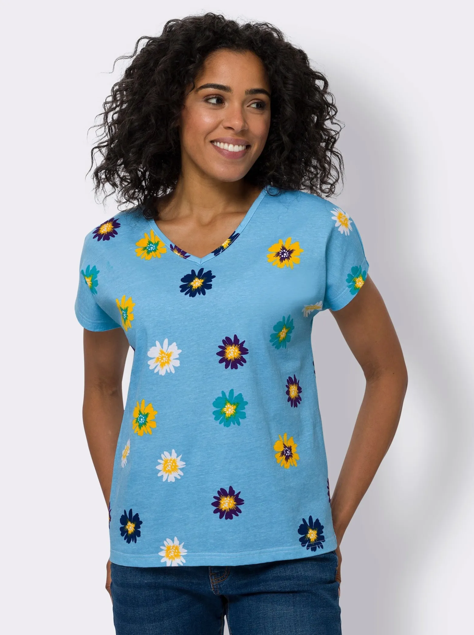 Kurzarmshirt aus Baumwolle, geblümt