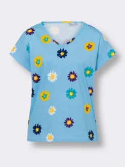 Kurzarmshirt aus Baumwolle, geblümt