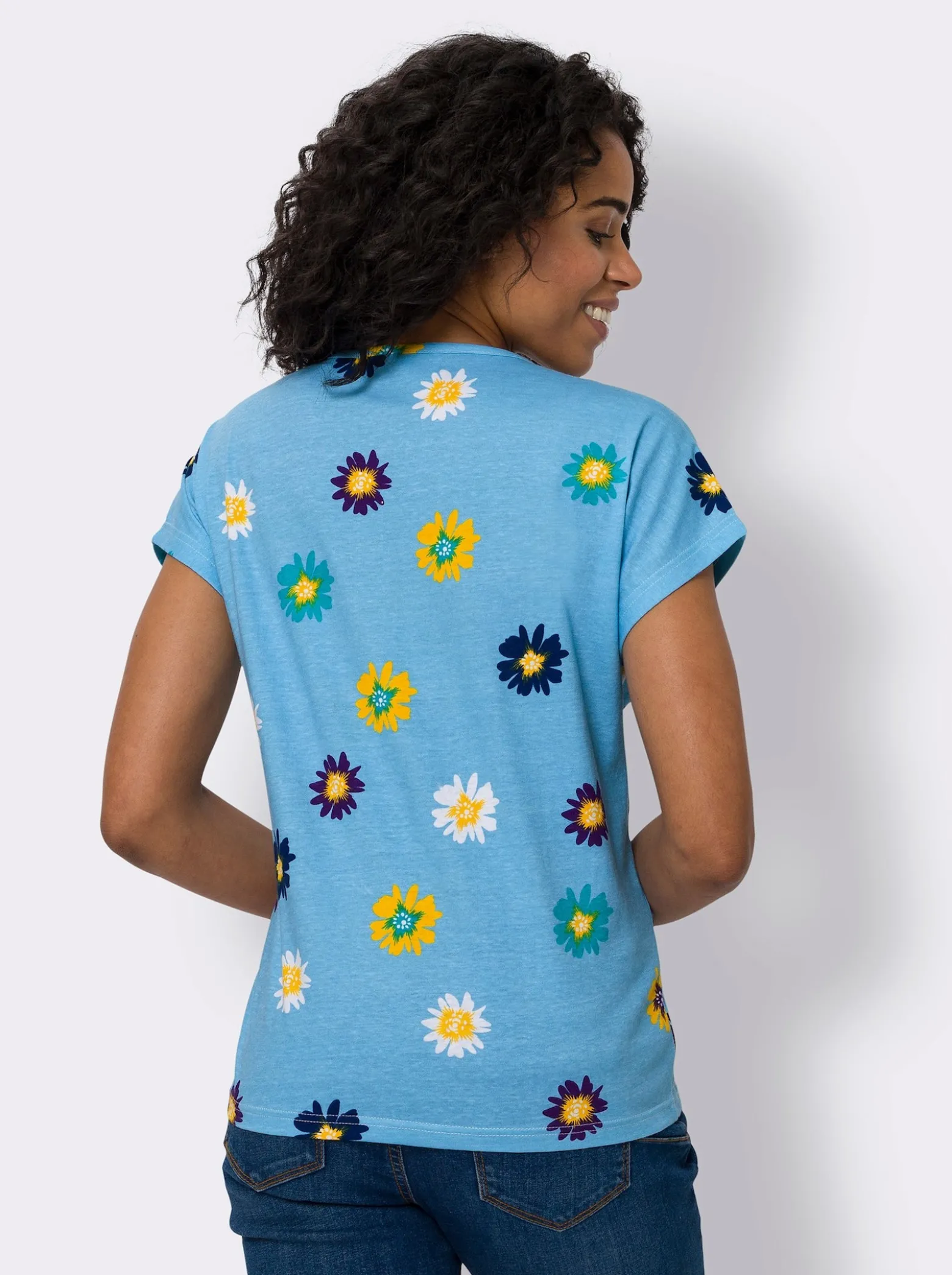 Kurzarmshirt aus Baumwolle, geblümt