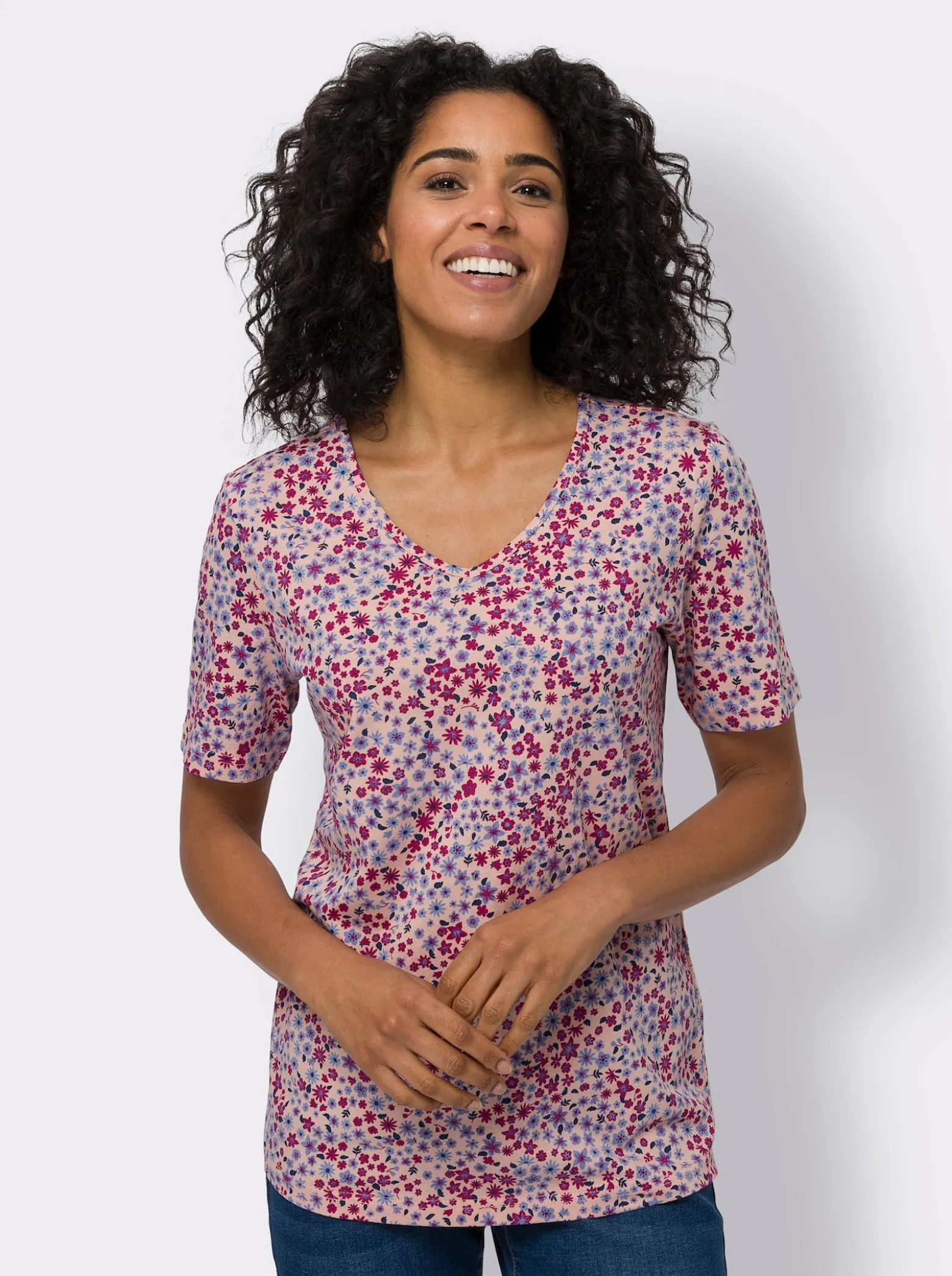 Kurzarmshirt aus Baumwolle, Millefleurs