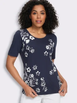 Kurzarmshirt mit Blüten-Druck