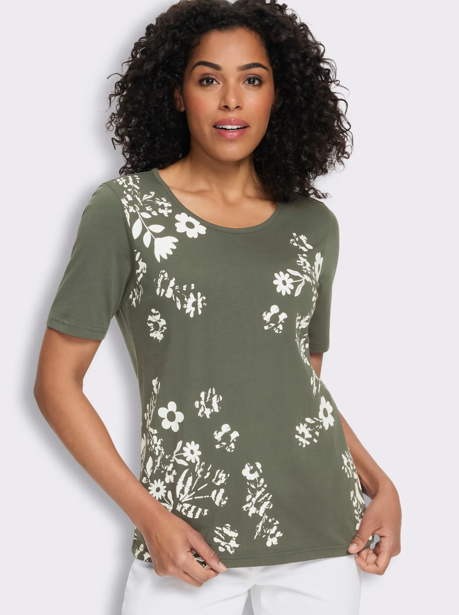 Kurzarmshirt mit Blüten-Druck