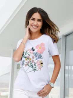 Kurzarmshirt mit Blüten-Druck