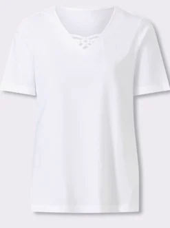 Kurzarmshirt mit Blüten-Stickerei