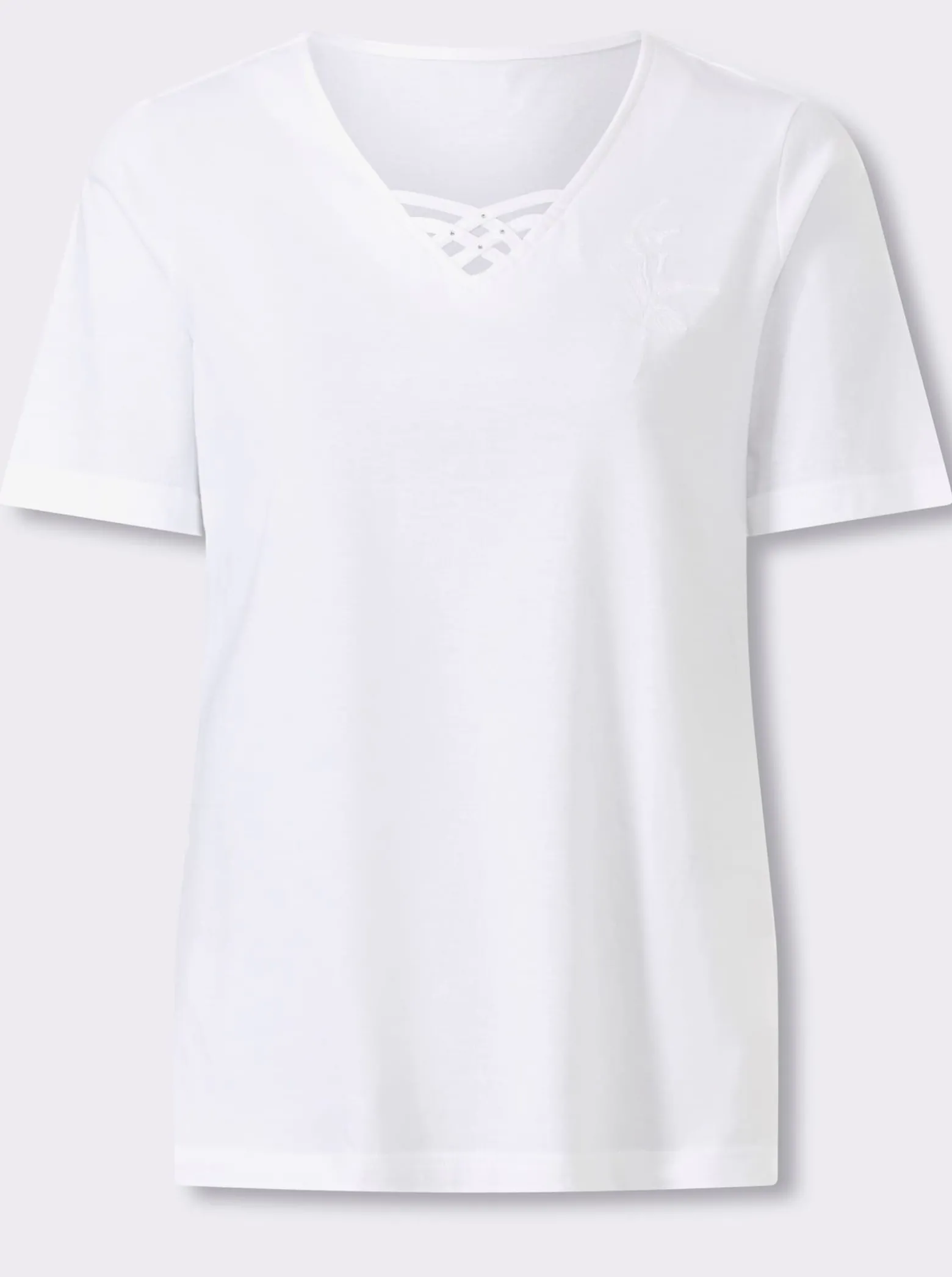 Kurzarmshirt mit Blüten-Stickerei