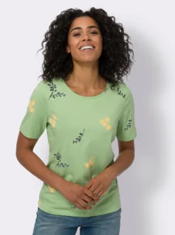 Kurzarmshirt mit Blüten- und Blätter-Print