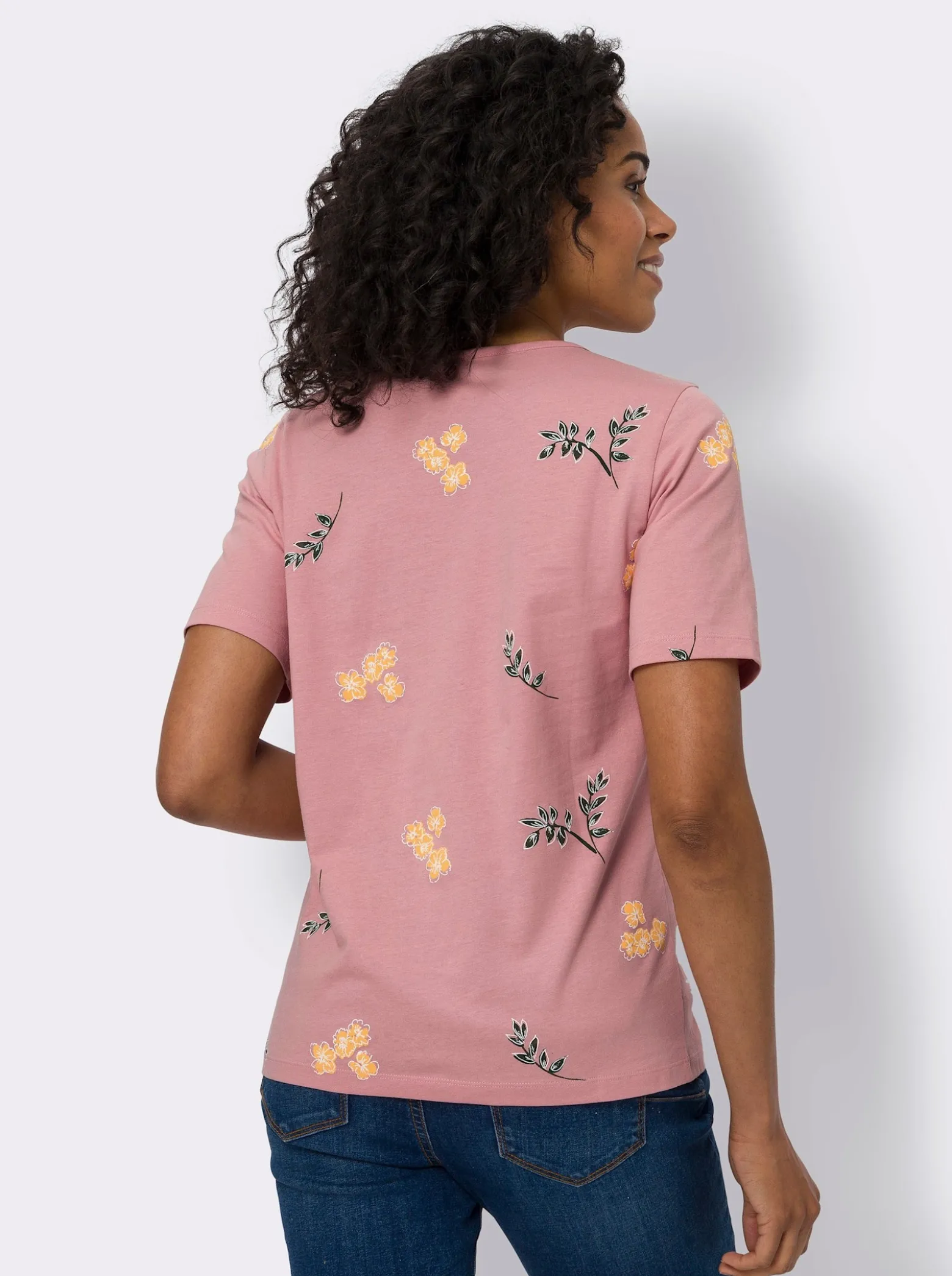 Kurzarmshirt mit Blüten- und Blätter-Print