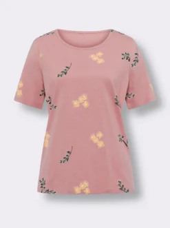 Kurzarmshirt mit Blüten- und Blätter-Print