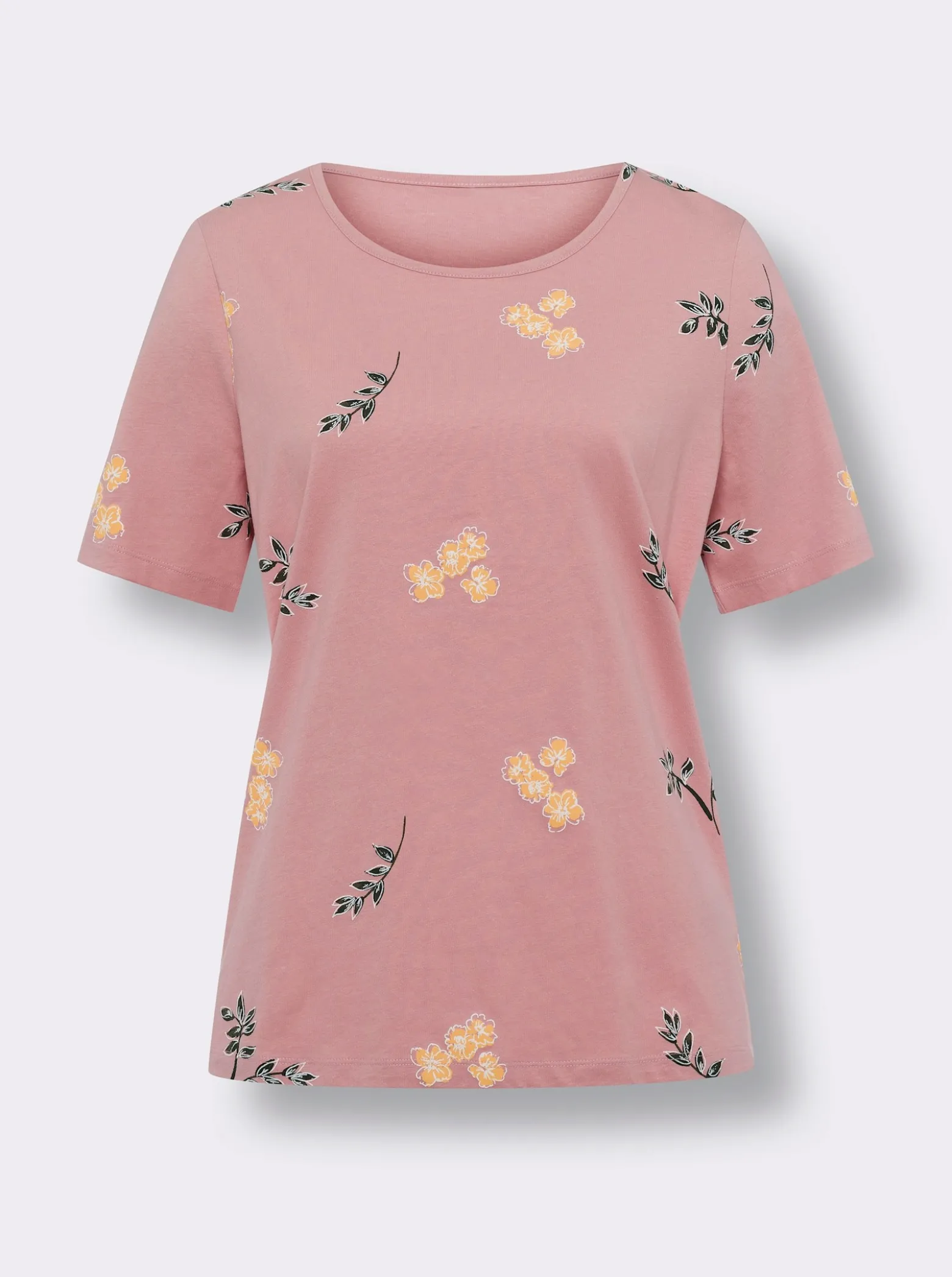 Kurzarmshirt mit Blüten- und Blätter-Print