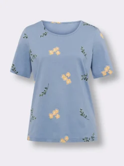 Kurzarmshirt mit Blüten- und Blätter-Print