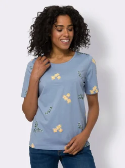 Kurzarmshirt mit Blüten- und Blätter-Print