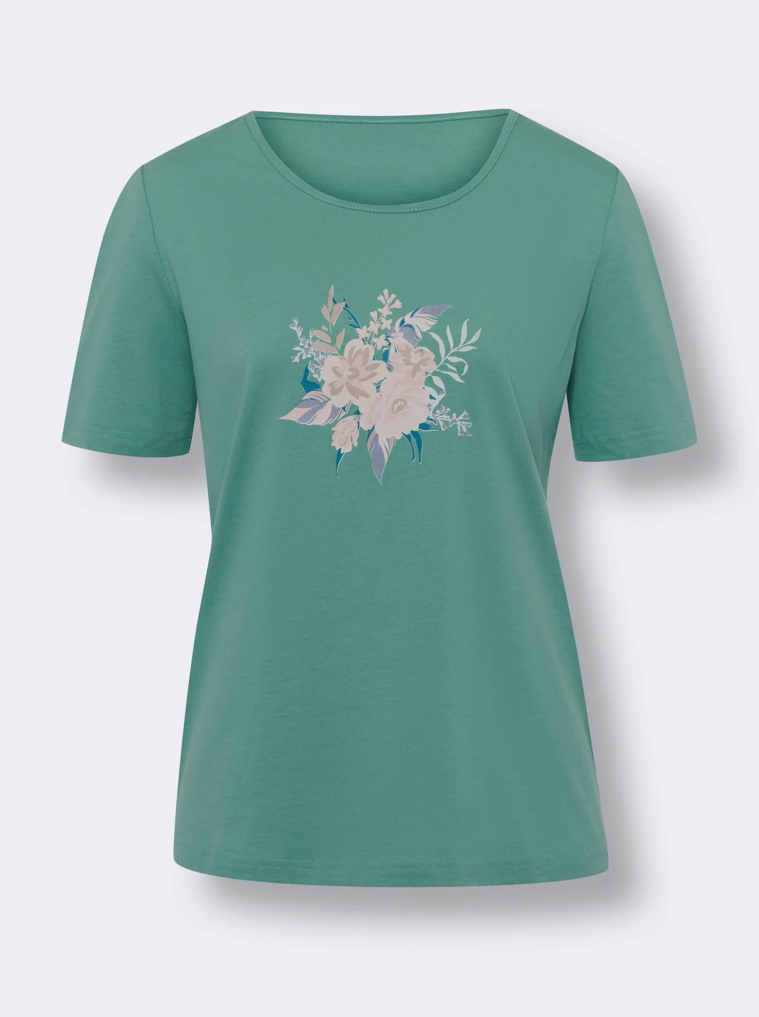 Kurzarmshirt mit Blumen-Federn-Druck