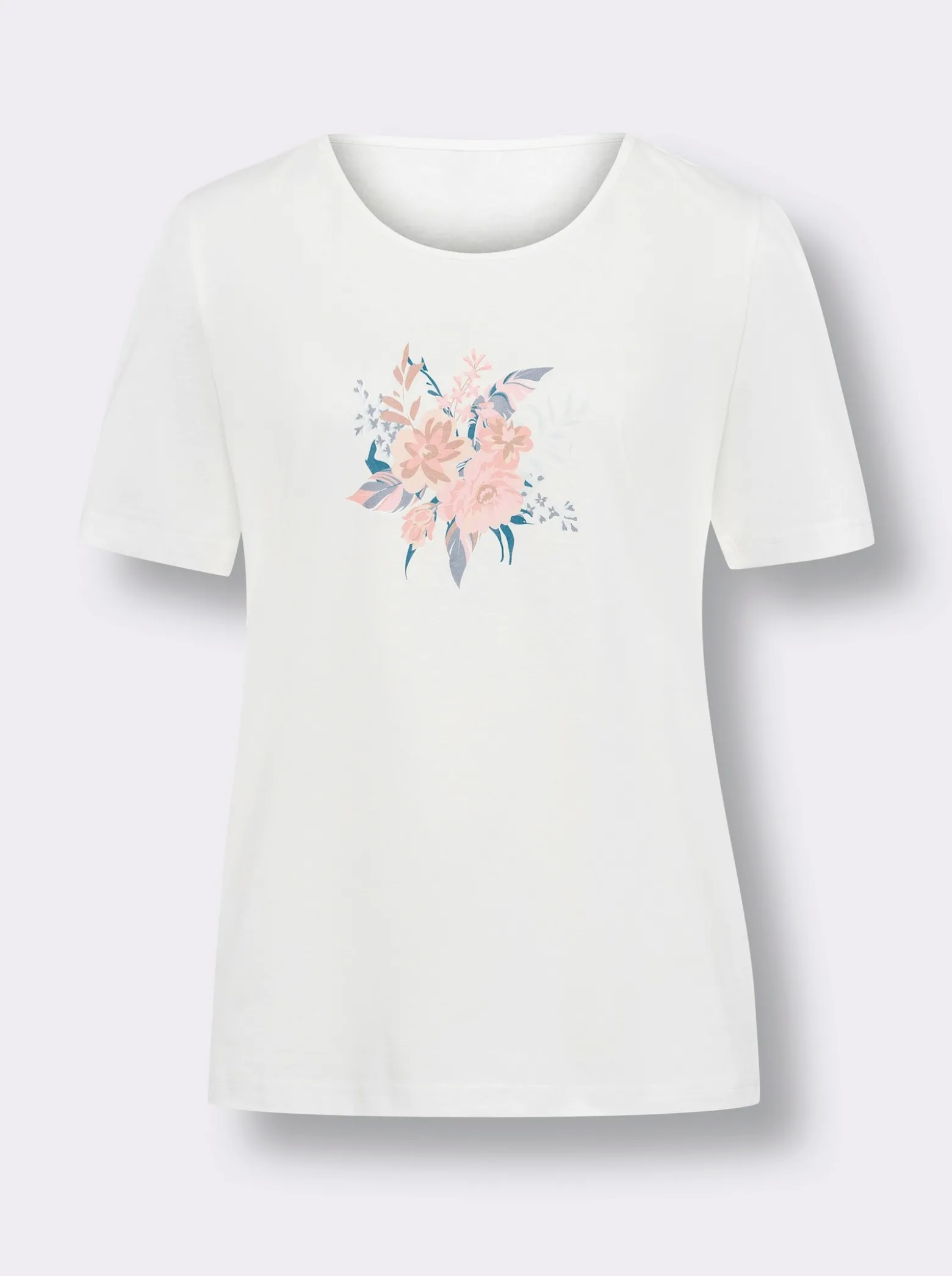 Kurzarmshirt mit Blumen-Federn-Druck