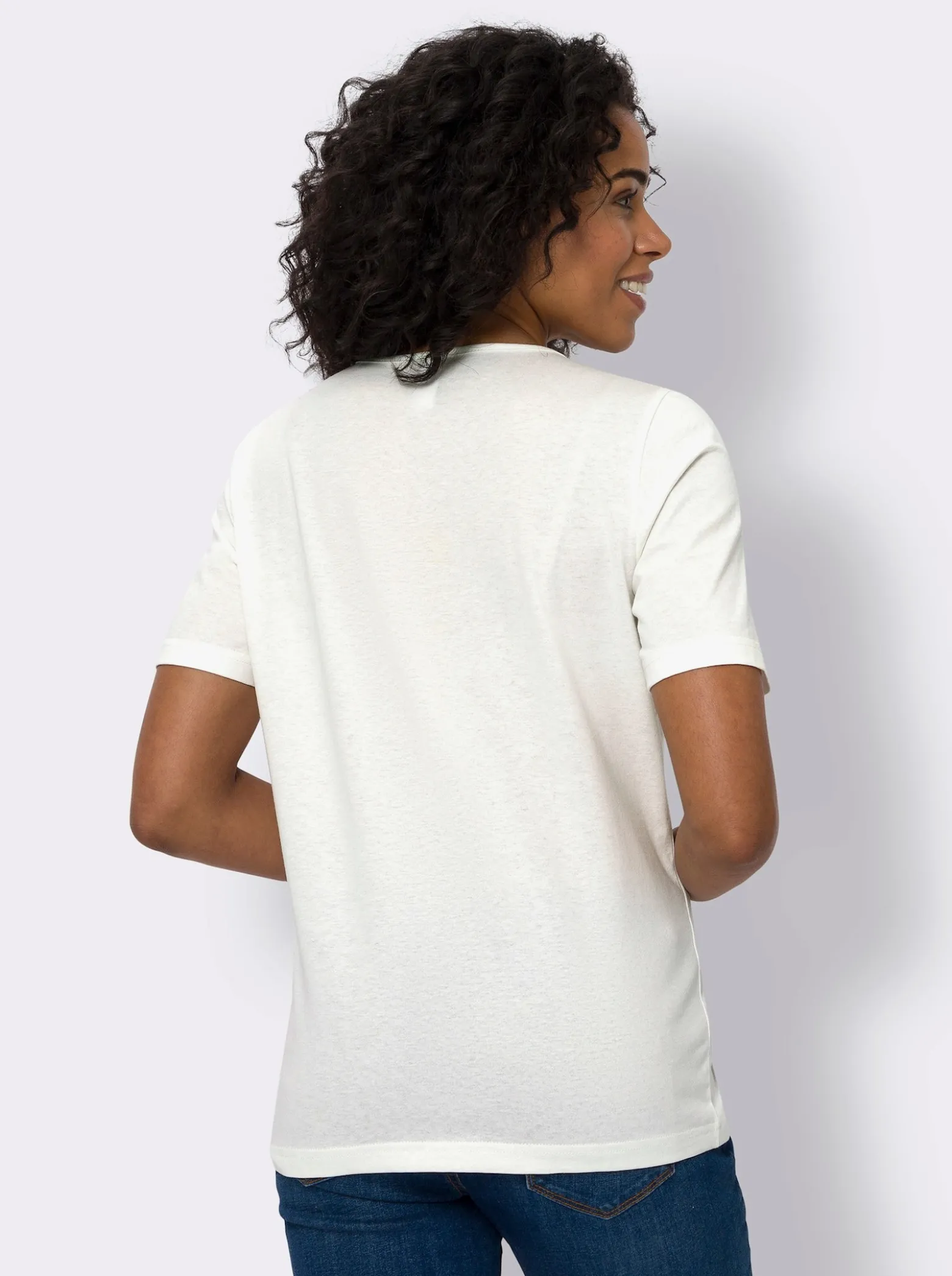 Kurzarmshirt mit Blumen-Federn-Druck