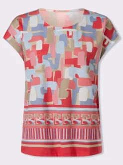 Kurzarmshirt mit buntem Bordüren-Druck