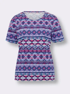 Kurzarmshirt mit Ethno-Muster, Baumwolle