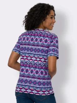 Kurzarmshirt mit Ethno-Muster, Baumwolle