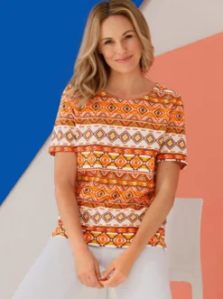 Kurzarmshirt mit Ethno-Muster, Baumwolle