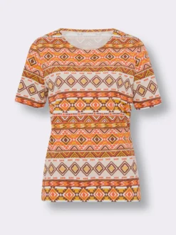 Kurzarmshirt mit Ethno-Muster, Baumwolle