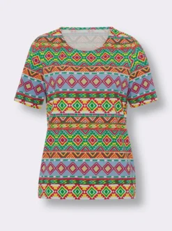 Kurzarmshirt mit Ethno-Muster, Baumwolle