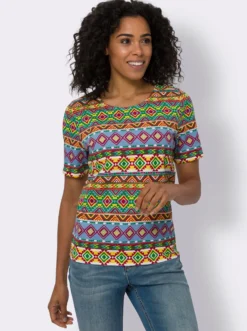Kurzarmshirt mit Ethno-Muster, Baumwolle