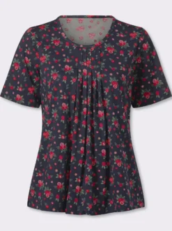Kurzarmshirt mit Falten am Ausschnitt