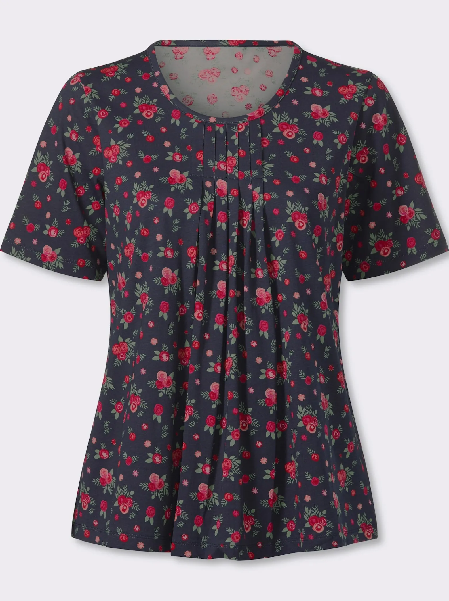 Kurzarmshirt mit Falten am Ausschnitt