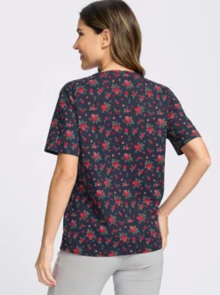 Kurzarmshirt mit Falten am Ausschnitt