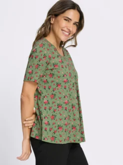 Kurzarmshirt mit Falten am Ausschnitt