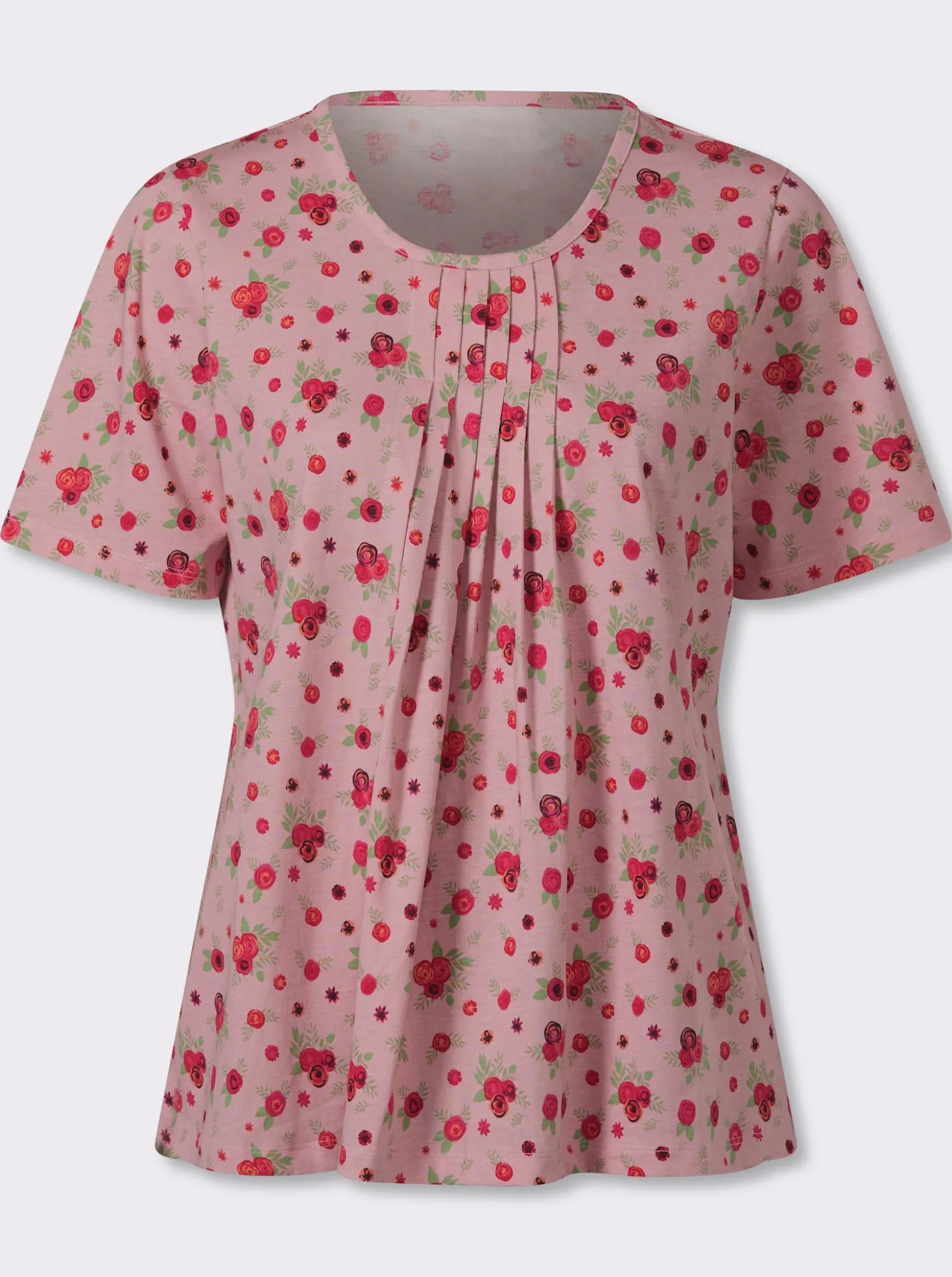 Kurzarmshirt mit Falten am Ausschnitt