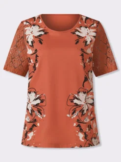 Kurzarmshirt mit floralem Print an den Seiten