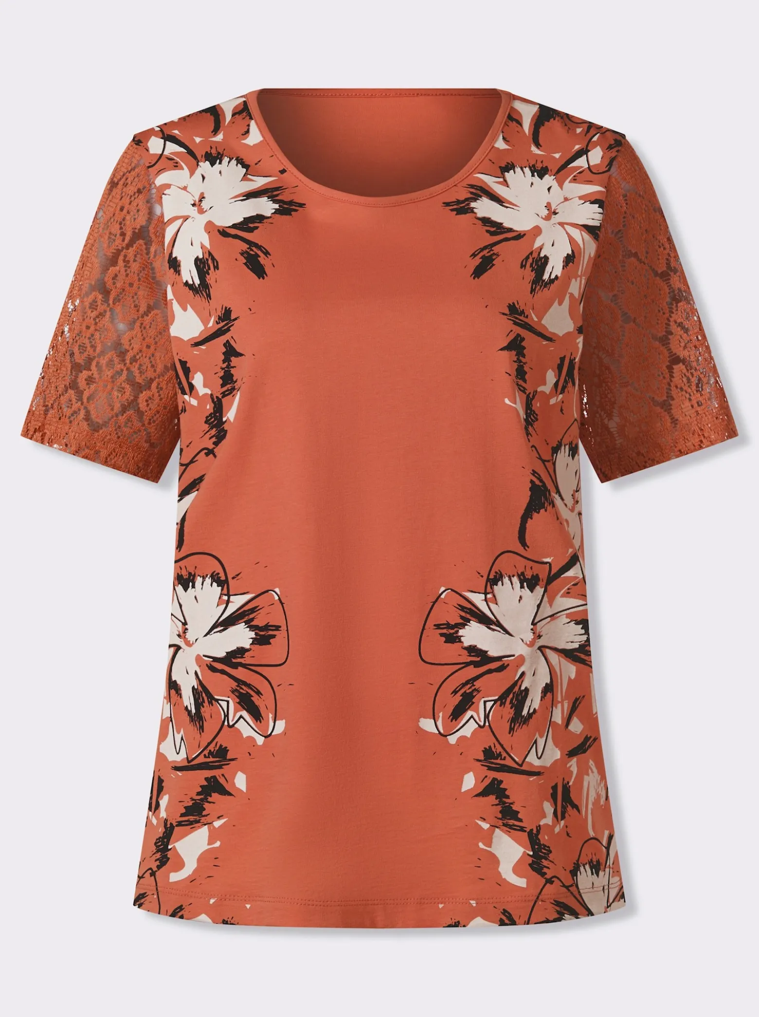 Kurzarmshirt mit floralem Print an den Seiten