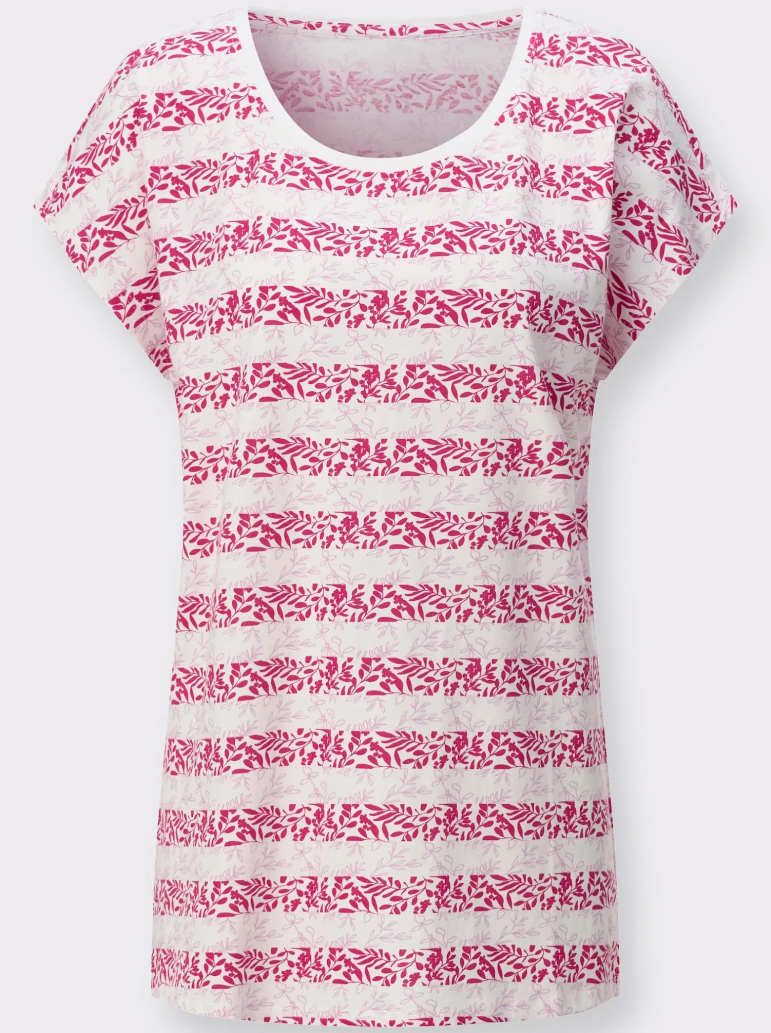 Kurzarmshirt mit floralem Streifendruck