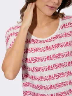 Kurzarmshirt mit floralem Streifendruck