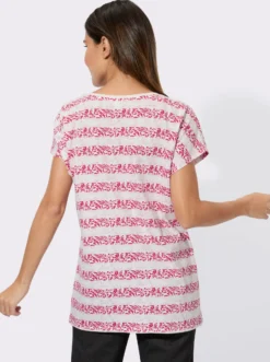 Kurzarmshirt mit floralem Streifendruck