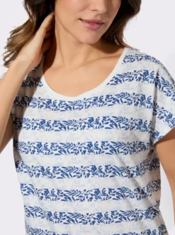 Kurzarmshirt mit floralem Streifendruck