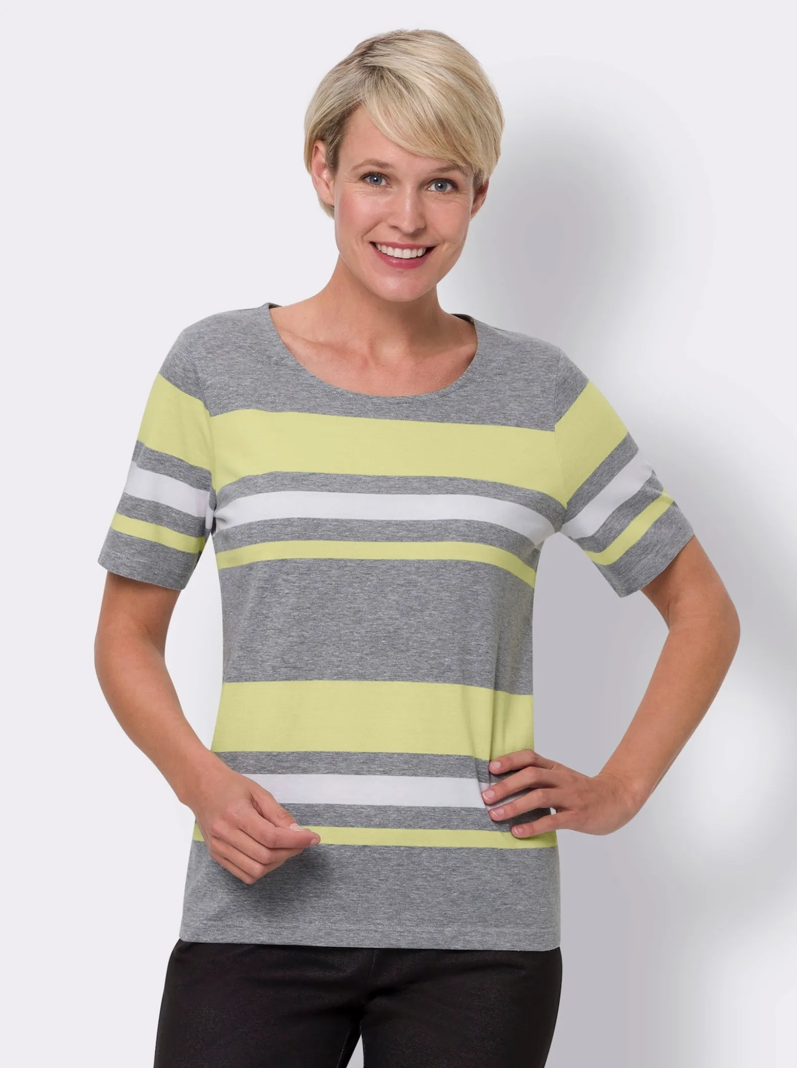 Kurzarmshirt mit garngefärbtem Streifen