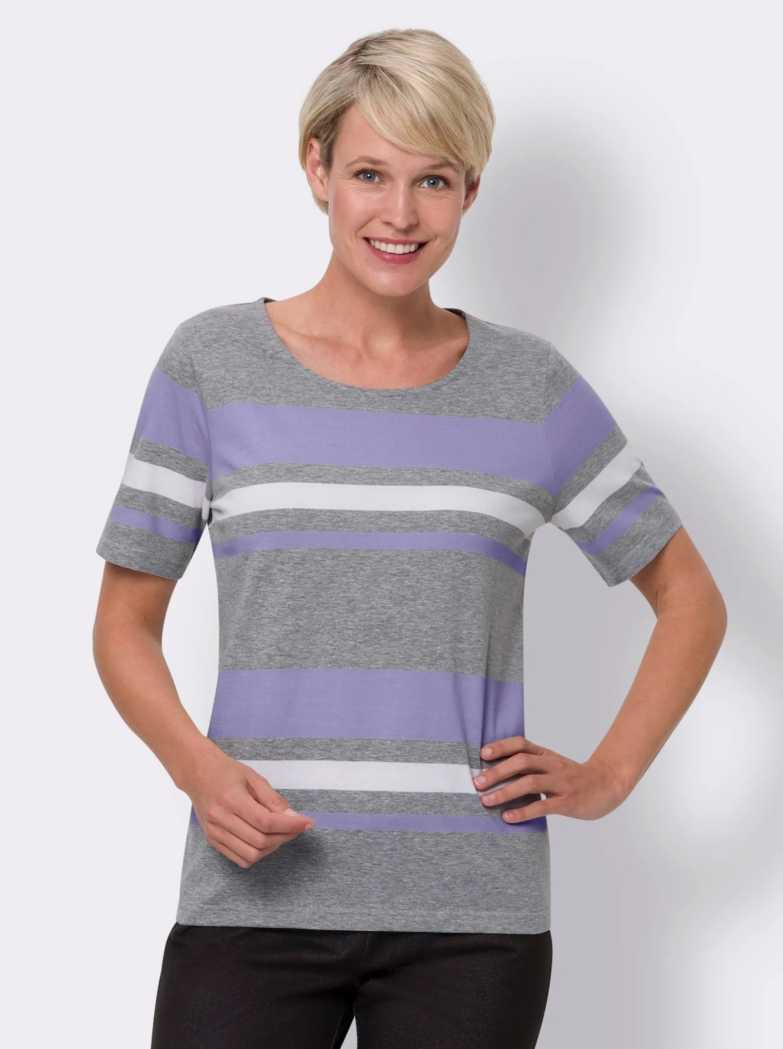 Kurzarmshirt mit garngefärbtem Streifen