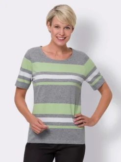 Kurzarmshirt mit garngefärbtem Streifen