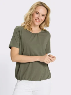 Kurzarmshirt mit gerafftem Ausschnitt